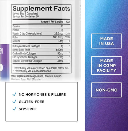 DR. EMIL NUTRITION Multi Collagen Peptides Plus Biotin and Vitamin D - Biotin and Collagen Supplements for Hair Skin and Nails - Biotin Pills for Hair Growth