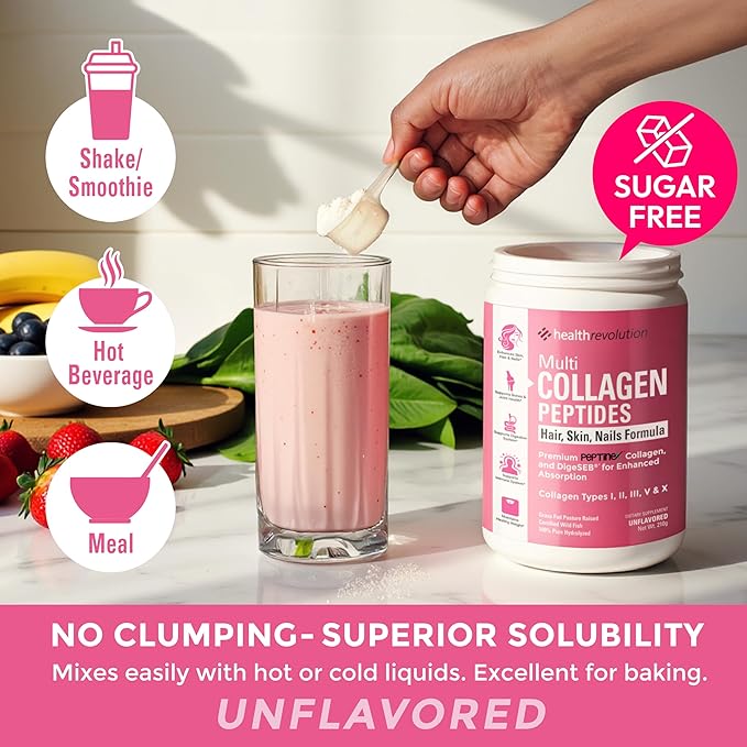 Multi Collagen Protein Powder, Type I, II, III, V, X - 5 Hydrolyzed Collagen Peptides, Skin, Hair, Nails & Joints, Triple Refined for Easy Mixing, 99% Absorption Rate, Non-GMO, Gluten-Free, Unflavored