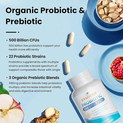 Probiotics for Women and Men, 500 Billion CFU, 22 Strains + Organic Prebiotics, Nutritional Supplements, Daily Probiotics for Digestive, Immune, & Gut Health - 90 Capsules