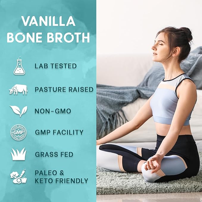Zammex Bone Broth Protein Powder, Pure Grass Fed Beef, Vanilla Protein Powder,Hydrolyzed Collagen Supplement for Healthy Skin,Nails,Hair,Joints, Non-GMO,Gluten Free, Great in Shakes