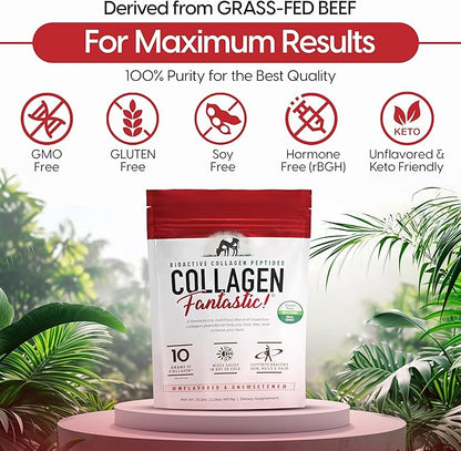 Collagen Fantastic Hydrolyzed Collagen Peptides Powder (90 Servings) - Grass Fed Bovine Collagen Protein Powder Type 1 & III for Joint, Bone & Skin Support - Gluten Free, Soy Free & Non-GMO (2.2 Lb)