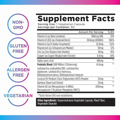 Livingood Daily Vitamin D + Immune Complex, Made with Vitamin D3 K2, Zinc, Magnesium, Vitamins E & A and Probiotics, Immune Support Supplement, Advanced Absorption, Gluten Free, Non GMO, 60 Capsules