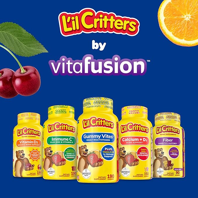 L’il Critters Probiotic Daily Gummy Supplement for Kids, for Digestive Health Support, Grape, Cherry and Orange Flavors, 60 Gummies