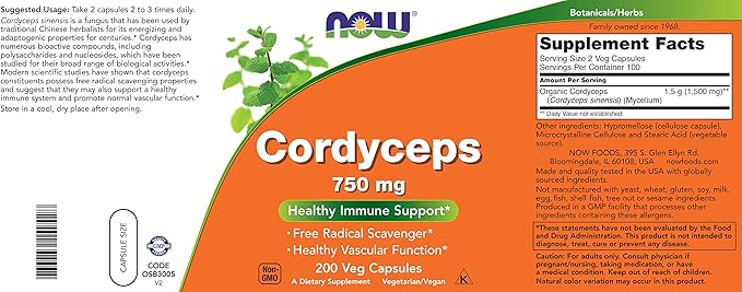 NOW Foods Cordyceps 200 Capsules (Pack of 2)
