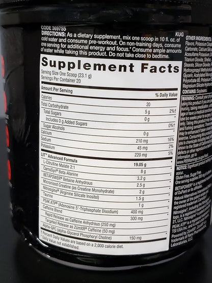 BEYOND RAW LIT Advanced Pre-Workout Formula, Sweet and Tart, for Energy, Focus, Endurance, Pumps, with 300mg Rapid and Targeted Release Caffeine, Creatine, Betaine, Beta Alanine, Taurine, 20 Servings