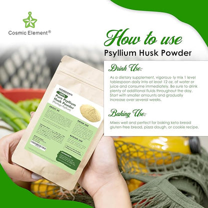 100% Pure Psyllium Husk Powder Organic - Fiber Supplement Powder | Psyllium Fiber Powder for Regularity and Keto Baking | Finely Ground Psyllium Husk Powder for Baking and Bread - 12 oz
