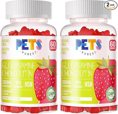 Glucosamine Chondroitin Gummies with MSM & Elderberry Extra Strength - Joint Support, Antioxidant Immune Support Supplement for Adults, Men & Women.(2 Pack) Strawberry