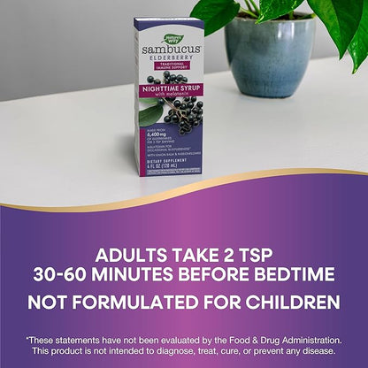 Nature's Way Sambucus NightTime Elderberry Syrup with Melatonin, Supports Restful Sleep*, 4 Fl Oz
