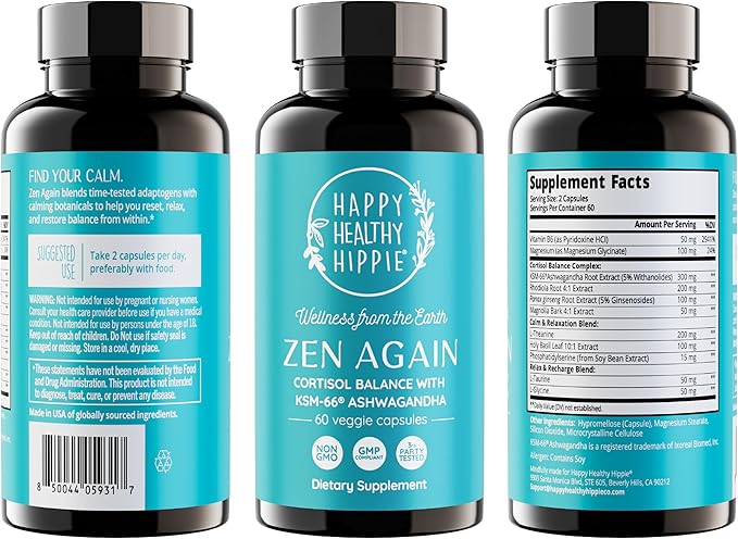 Zen Again Cortisol Supplements for Women with Ashwagandha KSM-66 | 11-in-1 Cortisol Manager | Natural Stress Support Supplement with L-Theanine, Rhodiola & Magnesium | Vegan, Non-GMO, 60 Caps