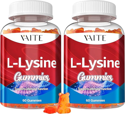 L-Lysine 1000mg Gummies - Supports Skin, Lip, Vegan, Gluten Free, 60 Chewable Lysine for Adults, Vitamins Tissue Health & Immune System, Amino Acid Vitamin Supplement & Complex Supplements (2 Pack)
