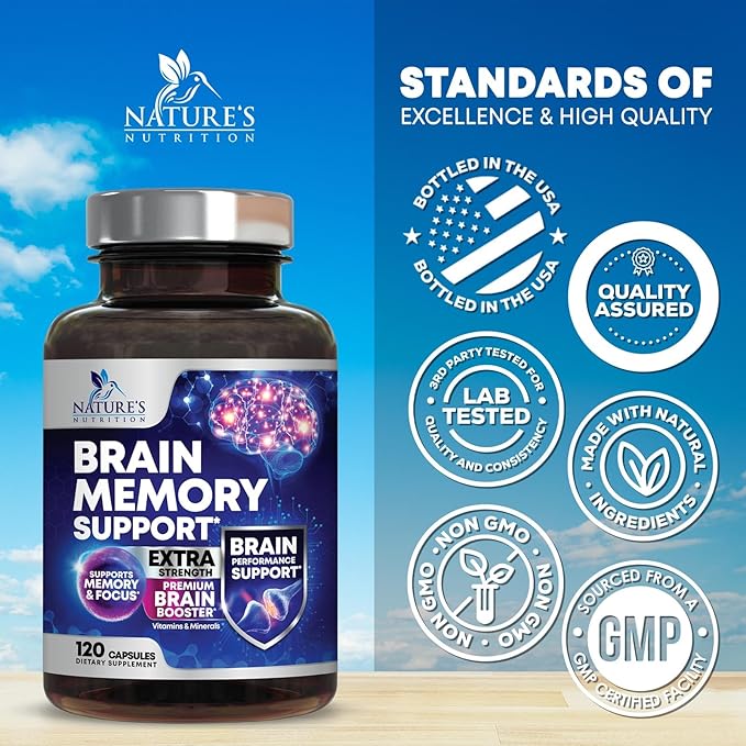 Brain Supplements for Memory and Focus - 40 Nootropics & Vitamins to Support Mental Alertness, Clarity & Concentration, Brain Health Cognitive Memory Pills, B6, B12, Phosphatidylserine - 120 Capsules