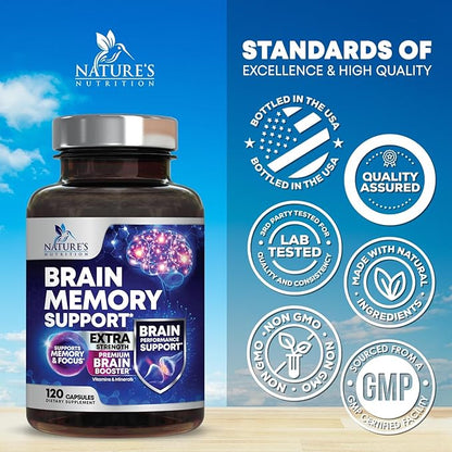 Brain Supplements for Memory and Focus - 40 Nootropics & Vitamins to Support Mental Alertness, Clarity & Concentration, Brain Health Cognitive Memory Pills, B6, B12, Phosphatidylserine - 120 Capsules
