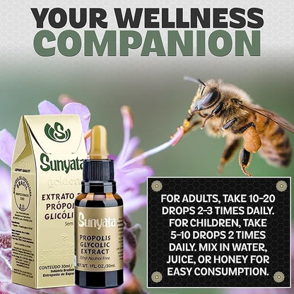 Sunyata Brazilian Green Bee Propolis Liquid Extract – No Alcohol, Natural Immune Support & Antioxidant, 30ML (3 Pack)