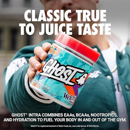 GHOST Intra Workout Powder, Welch's Grape - BCAAs &, EAAs, Nootropics & Hydration - Essential & Branch Chain Amino Acids Supports Muscle Recovery & Focus - Pre, Intra & Post Workout Powders