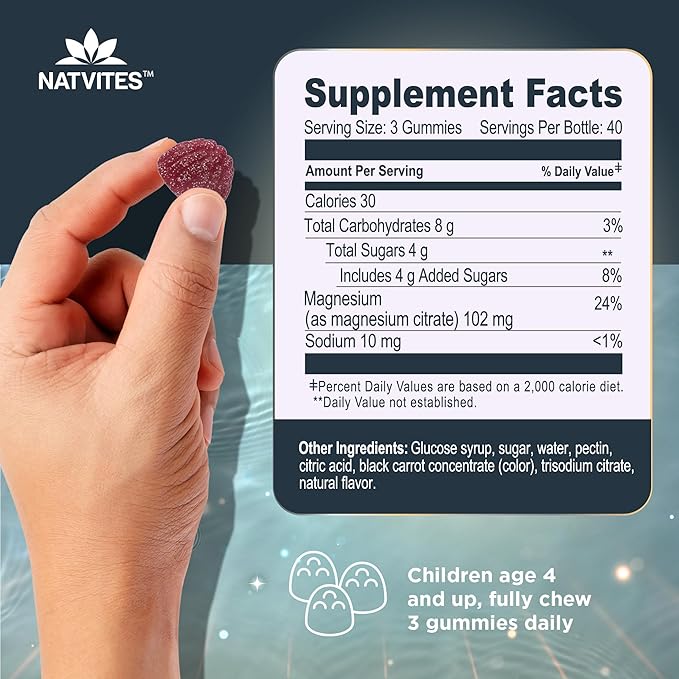 Magnesium for Kids - Magnesium Gummies for Kids - Supports A Calm & Relaxed Mood, Nerve & Bone Health, Healthy Kids Sleep Habits - Gluten Free Gelatin Free Magnesium Calm Gummies (120 Count)