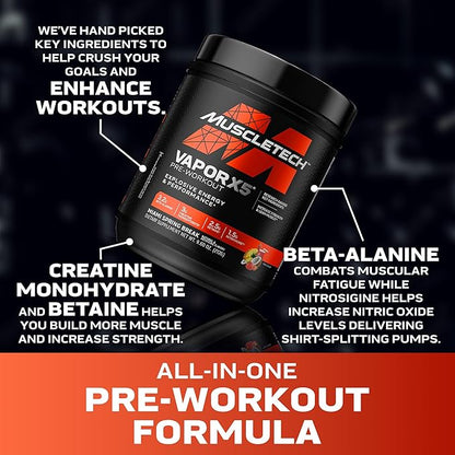 MuscleTech Pre-Workout Powder, Vapor X5 - Sports Nutrition Muscle Building Supplements for Women & Men - Intense Muscle Pump Energy Powder Drink Mix - Miami Spring Break, 272g (30 Servings)