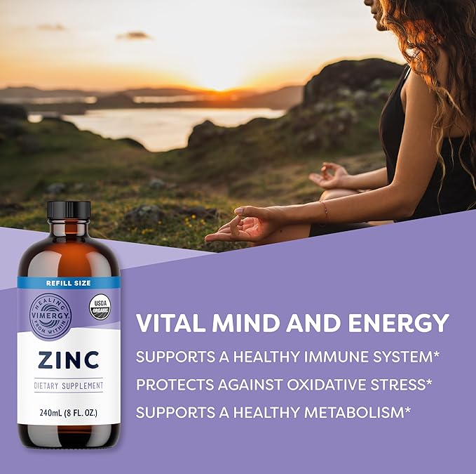 Vimergy Organic Zinc Supplements For Women & Men (7.5mg Liquid Zinc Per Serving) Fast-Absorbing Immune Support, Promotes Healthy Bones & Skin, USDA Certified Organic, Vegan, Up to 120 Servings (240mL)