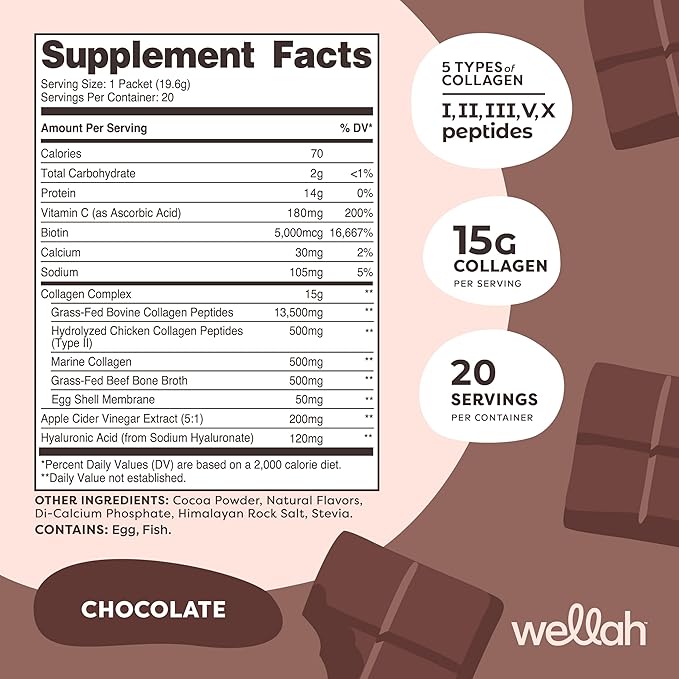 The Afterglow Multi Collagen Protein + Beauty (Chocolate) 20 Stickpacks - 15G Collagen Complex Per Serving