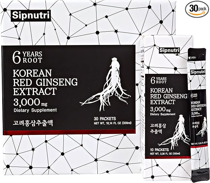 Korean Red Panax Ginseng Extract Liquid Drink, Made in Korea, All Natural 100% Pure Vegetarian Non-GMO Gluten Free, Supports Energy Vitality Mood and Immunity 10 ml x 30 Packets