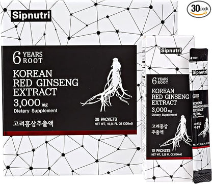 Korean Red Panax Ginseng Extract Liquid Drink, Made in Korea, All Natural 100% Pure Vegetarian Non-GMO Gluten Free, Supports Energy Vitality Mood and Immunity 10 ml x 30 Packets