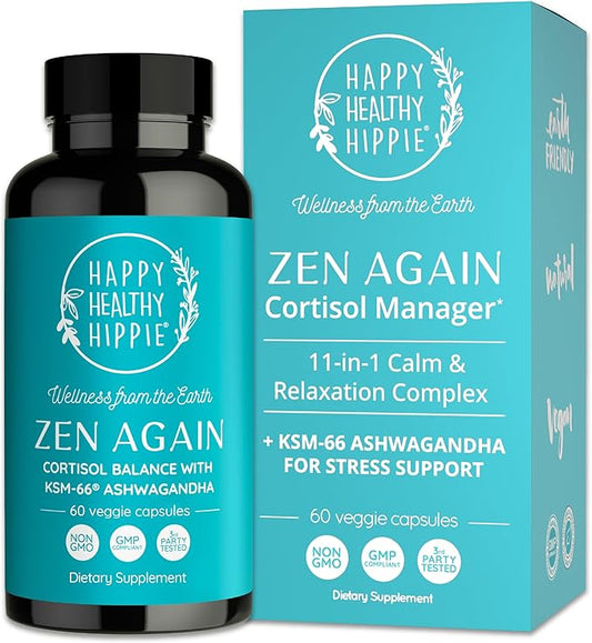 Zen Again Cortisol Supplements for Women with Ashwagandha KSM-66 | 11-in-1 Cortisol Manager | Natural Stress Support Supplement with L-Theanine, Rhodiola & Magnesium | Vegan, Non-GMO, 60 Caps