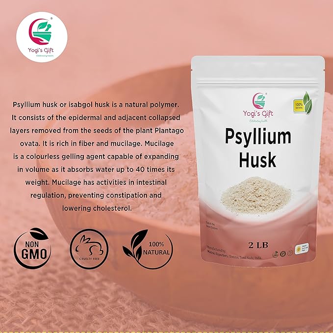 Psyllium Husk Whole 2 Lb | Use in Smoothies, Cooking and Baking | Unflavored, Fine Ground, 100% Natural, Non GMO | by Yogi's Gift®