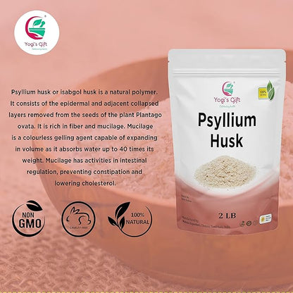 Psyllium Husk Whole 2 Lb | Use in Smoothies, Cooking and Baking | Unflavored, Fine Ground, 100% Natural, Non GMO | by Yogi's Gift®
