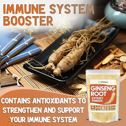 XPRS Nutra Ginseng Root Extract Powder - Ginseng Powder Supports Cognitive Function, Physical Performance, and Immune System - Vegan Friendly Panax Ginseng in Powder Form (4 Ounce)