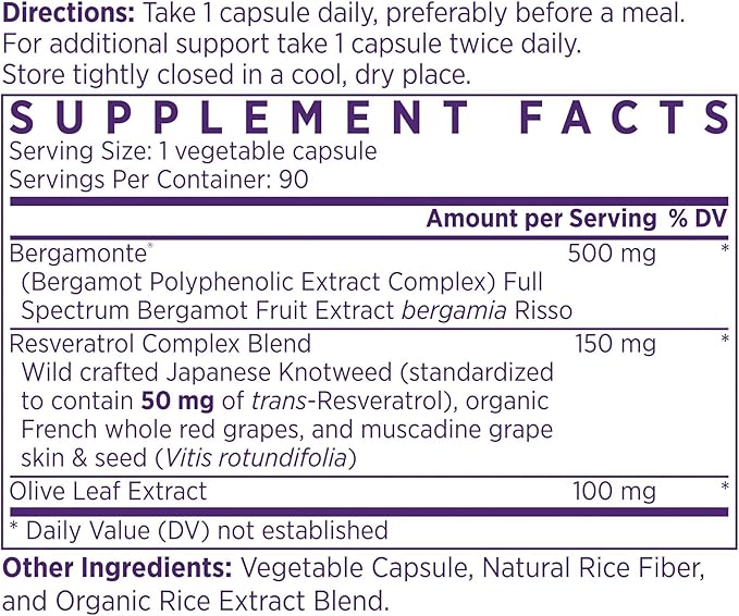 NAOMI Italian Citrus Bergamot 500mg + Resveratrol, Award-Winning Cardiologist Dvlpd, Supports Normal Cholesterol & Healthy Cellular Function, 7 Key Polyphenols, Resveratrol & Olive Leaf, 90-Day Supply