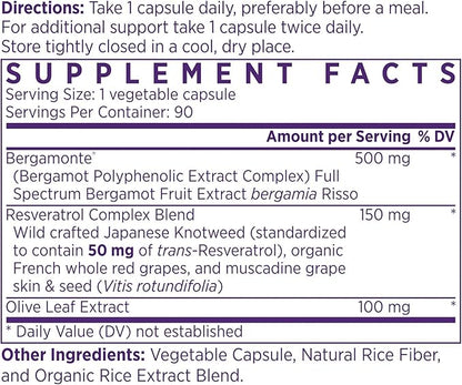 NAOMI Italian Citrus Bergamot 500mg + Resveratrol, Award-Winning Cardiologist Dvlpd, Supports Normal Cholesterol & Healthy Cellular Function, 7 Key Polyphenols, Resveratrol & Olive Leaf, 90-Day Supply