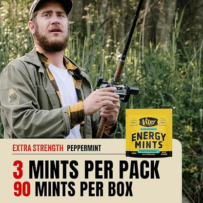 Viter Energy Caffeine Mints 80mg Extra Strength - 90 Pieces Caffeinated with B Vitamins. Sugar Free Vegan Breath Mint. Energize Nootropic Focus Booster for Fast Alertness (Peppermint Flavor, 30 Pack)