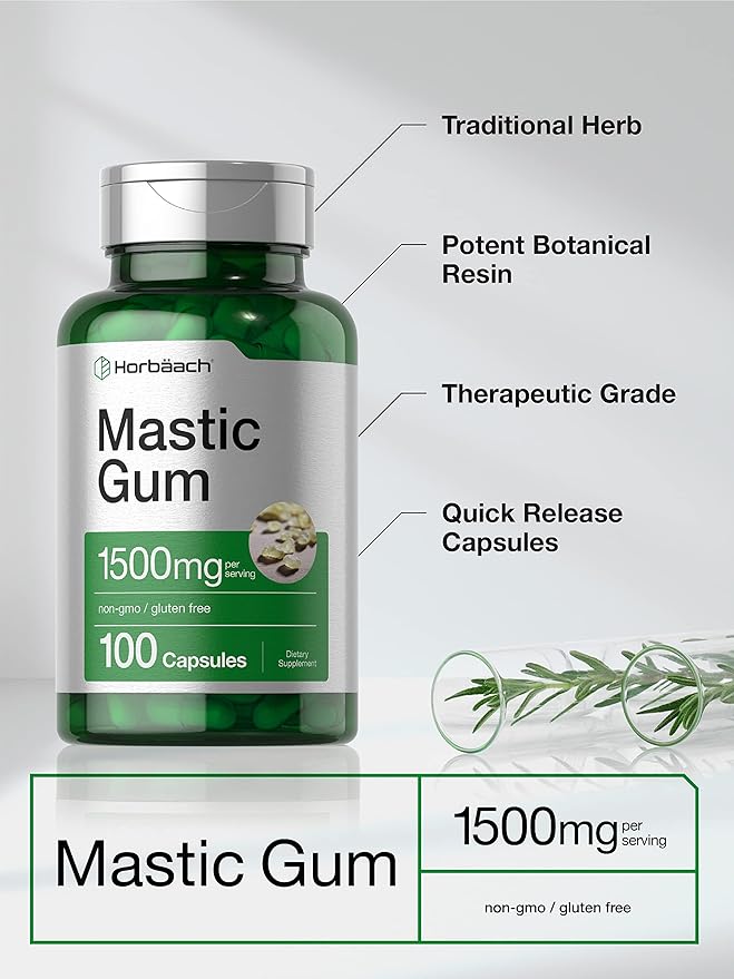 Horbäach Mastic Gum Capsules 1500mg 100 Count | Non-GMO & Gluten Free