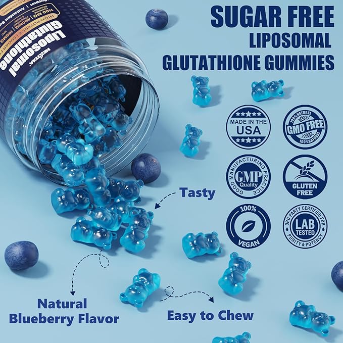 Liposomal Glutathione Gummies Chews, 1100mg Concentrated Formula(Made in USA) - 98% Bioavailable w/Vitamin C, ALA, NAC & Milk Thistle for Antioxidant - Liver Cleanse Detox Supplement, Vegan, 120 ct