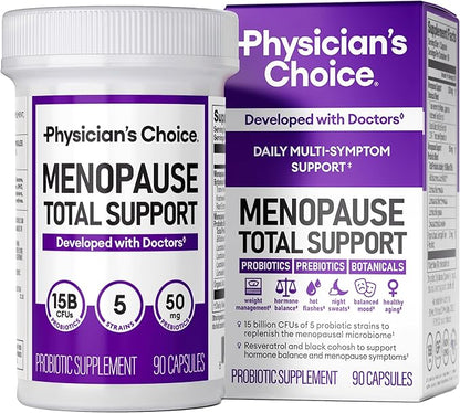 Physician's CHOICE Menopause Probiotic Supplement for Women - Supports Hormone Balance, Hot Flashes, Night Sweats, Weight Management, Bloating & Gut Health - with Black Cohosh, Resveratrol+ - 90ct