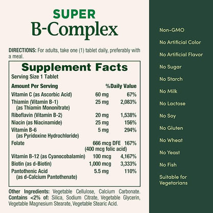 Nature's Bounty Super B Complex Vitamins with Vitamin C & Folic Acid, Vitamins for Immune & Cellular Energy Support, 150 Tablets