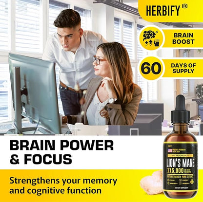 HERBIFY Lions Mane - Lions Mane Mushroom Supplement- Lions Mane Tincture - Immune Support - Lions Mane Tincture for Memory, Focus & Clarity - Daily Mushroom Supplement - 2 Fl oz 2 Pack