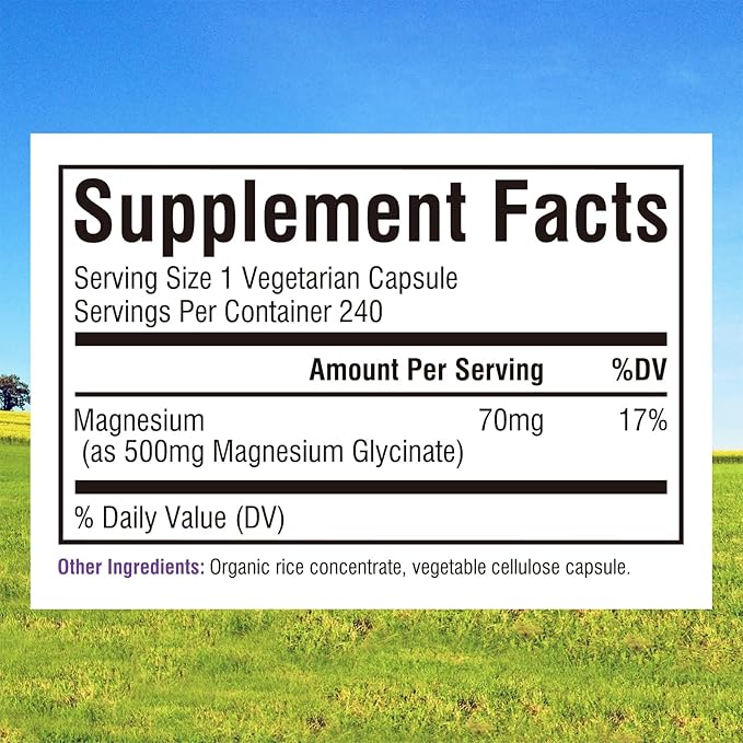 Innate Vitality Magnesium Glycinate 500mg | 70mg Elemental Magnesium Supplement- High Absorption, Non Buffered, Non-GMO & No Gluten - Nerve, Muscle, Bone & Heart Health - 240 Caps, 8 Month Supply