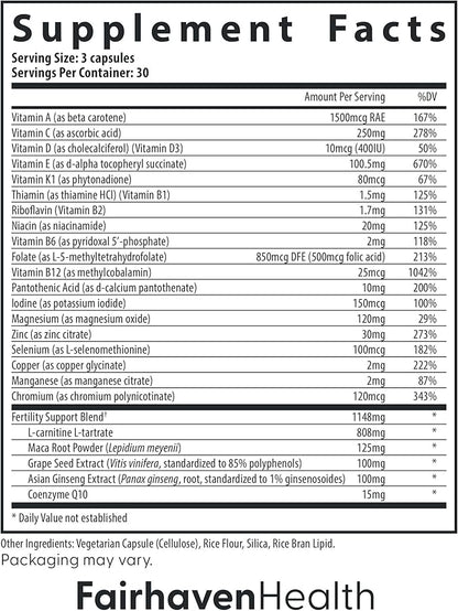 Fairhaven Health FertilAid for Men Fertility Supplements for Men | Count and Motility Support Pre-Conception for Him | Male Fertility Support Includes L-carnitine, Zinc, and Folate | 90 Capsules