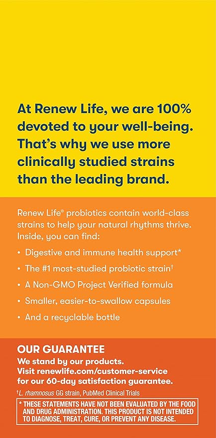Renew Life Everyday Probiotic Capsules, Daily Supplement Supports Urinary, Digestive and Immune Health, L. Rhamnosus GG, Dairy, Soy and gluten-free, 15 Billion CFU, 30 Count
