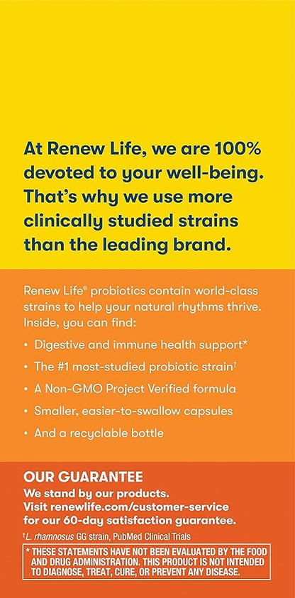 Renew Life Everyday Probiotic Capsules, Daily Supplement Supports Urinary, Digestive and Immune Health, L. Rhamnosus GG, Dairy, Soy and gluten-free, 15 Billion CFU, 30 Count
