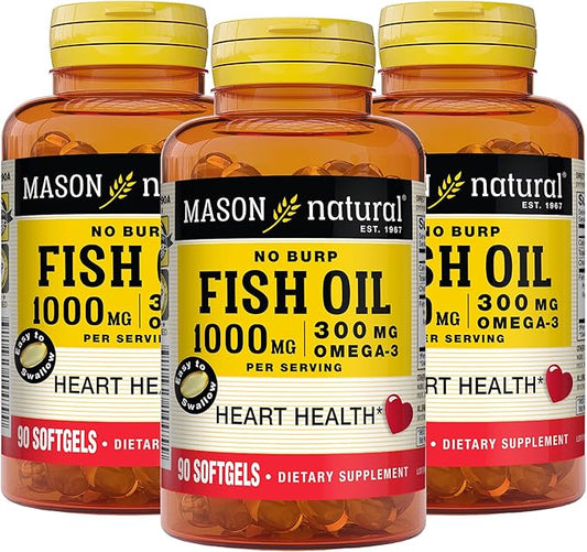 Mason Natural Omega,3 Fish Oil, 45,Day Supply, 1000mg with EPA and DHA for Joint Support, 90 Softgels (Pack of 3)