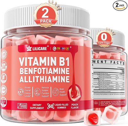 Vitamin B1 Gummies with Benfotiamine 300mg, Allithiamine, Thiamine, Vitamin B Complex & Inositol, Methylated B1, B2, B6 Multivitamins, L-methylfolate, Methyl B12 for Nerve Energy Overall Health,120Cts