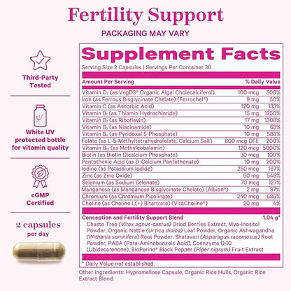 Pink Stork Fertility Supplements for Women - Prenatal Multivitamin with Ovulation, Conception, & Hormone Balance Support - 17 Vitamins & Inositol, Ashwagandha, & Vitex - 120 Capsules