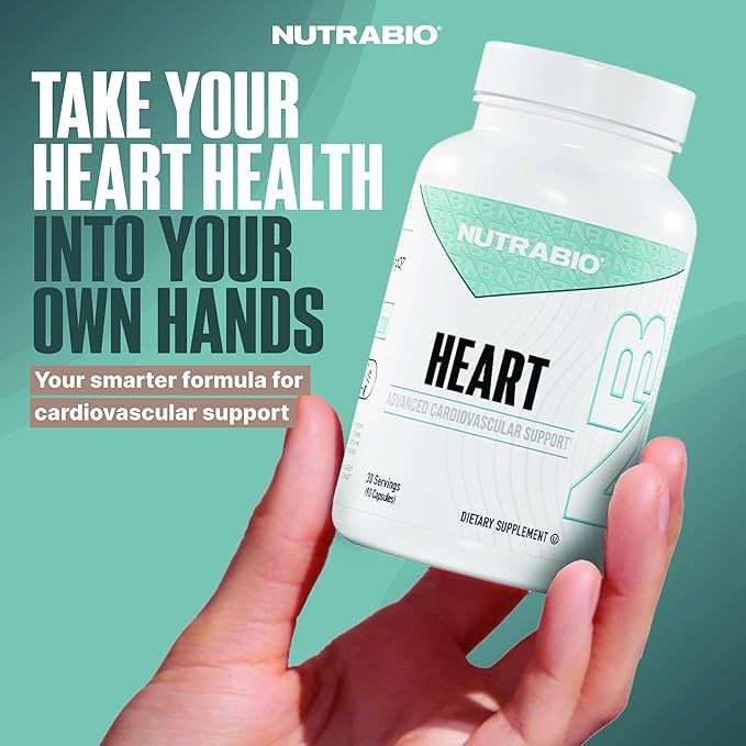 NutraBio Heart- Heart Health Supplements, Cardiovascular Supplement, Cholesterol, Circulatory & Healthy Blood Pressure Support- 90 Capsules