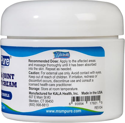 KALA HEALTH MSMPure Maximum Strength MSM Comfort Cream for Muscle & Joint Comfort, 2 oz – Fast Acting, Non-Staining Formula – Made in The USA