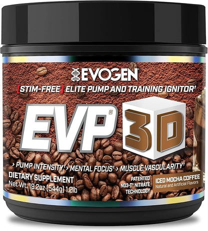 Evogen EVP 3D - Stim Free Pre Workout Powder for Men & Women | Sugar Free Non Stim Preworkout with Beta Alanine and Creatine for Energy & Pump | Iced Mocha Coffee | 40 Servings