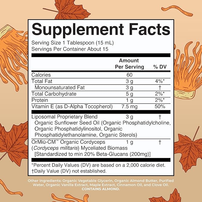MaryRuth Organics Cordyceps Mushroom Supplement | Ultra Absorption Liposomal | Full Spectrum Mushroom | 200mg Beta-Glucans Per Serving | USDA Organic | Vegan | 7.6 oz | 15 Servings