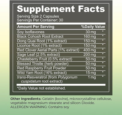 Her Harmony Menopause Supplements for Women - Hot Flashes Menopause Relief & Hormone Balance for Women - Contains Black Cohosh, Dong Quai, Red Clover & More - Estrogen Free - 60 Capsules