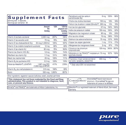 Pure Encapsulations PreNatal Nutrients - for Pregnancy & Lactation - Aids Energy & DNA Development* - with Folate, Choline & Iron - Gluten Free & Non-GMO - 60 Capsules