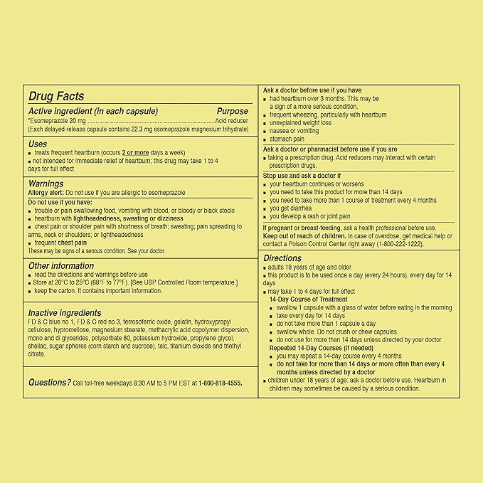 Curist Esomeprazole 20mg Capsules Delayed-Release - Acid Reflux Medicine for Heartburn Relief - 42 Count Capsules - Acid Reflux Relief